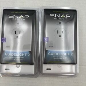 2 Pack - Snap Power Guide Light Outlet Wall Plate LED Night Light white NO WIRE